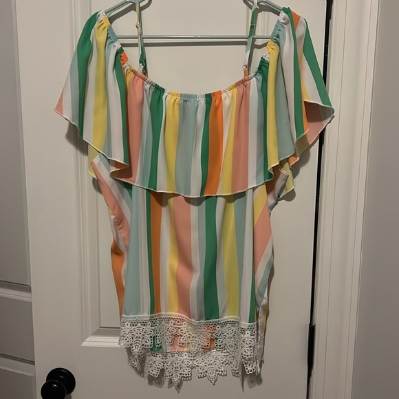 Chance Or Fate Women’s Plus Size 2X Striped Off The Shoulder Flutter Top NWOT - Picture 6 of 10